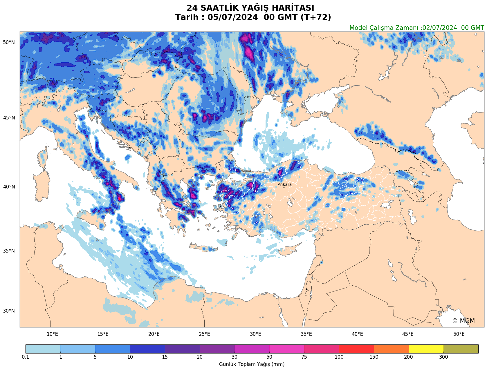 WRF Model Harita: Günlük Yağış Haritası