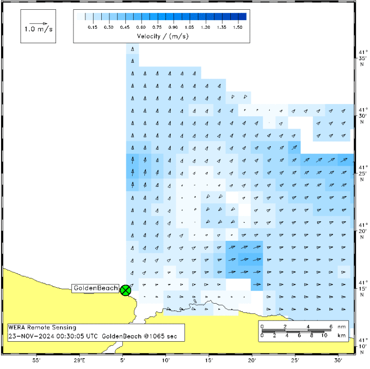 Radar Fotoğrafı: Akıntı Hızı ve Yönü - Avrupa (GoldenBeach)