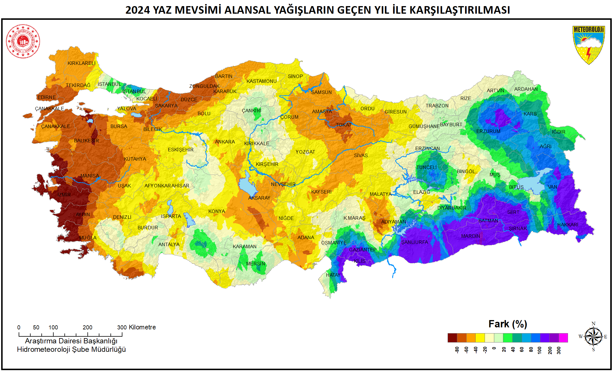 Dönem Yağışlarının geçen Yıl ile Mukayesesi Haritası